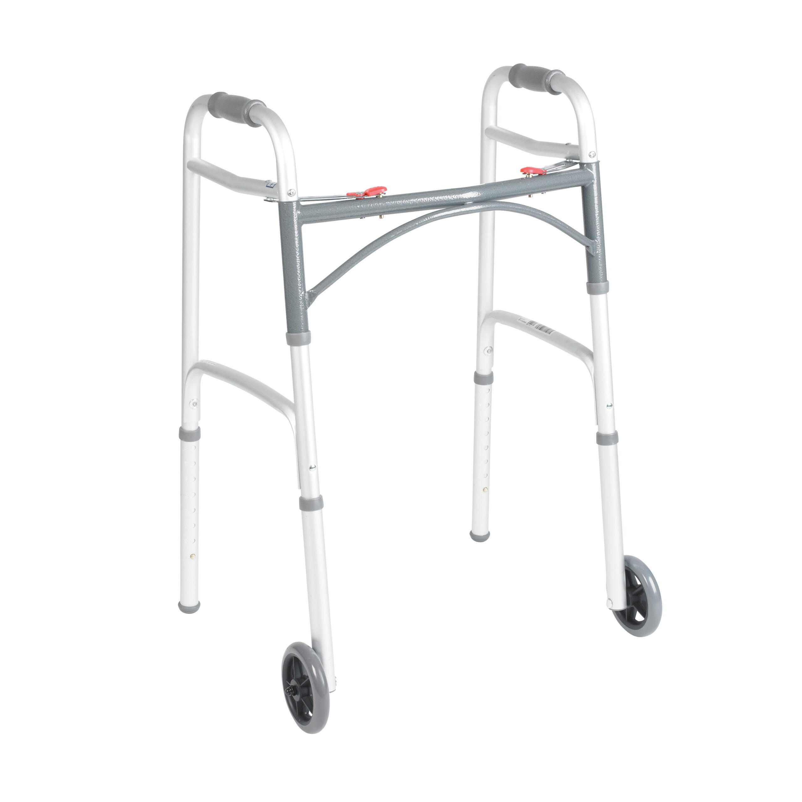 Deluxe Folding Walker, Two Button With 5″ Wheels