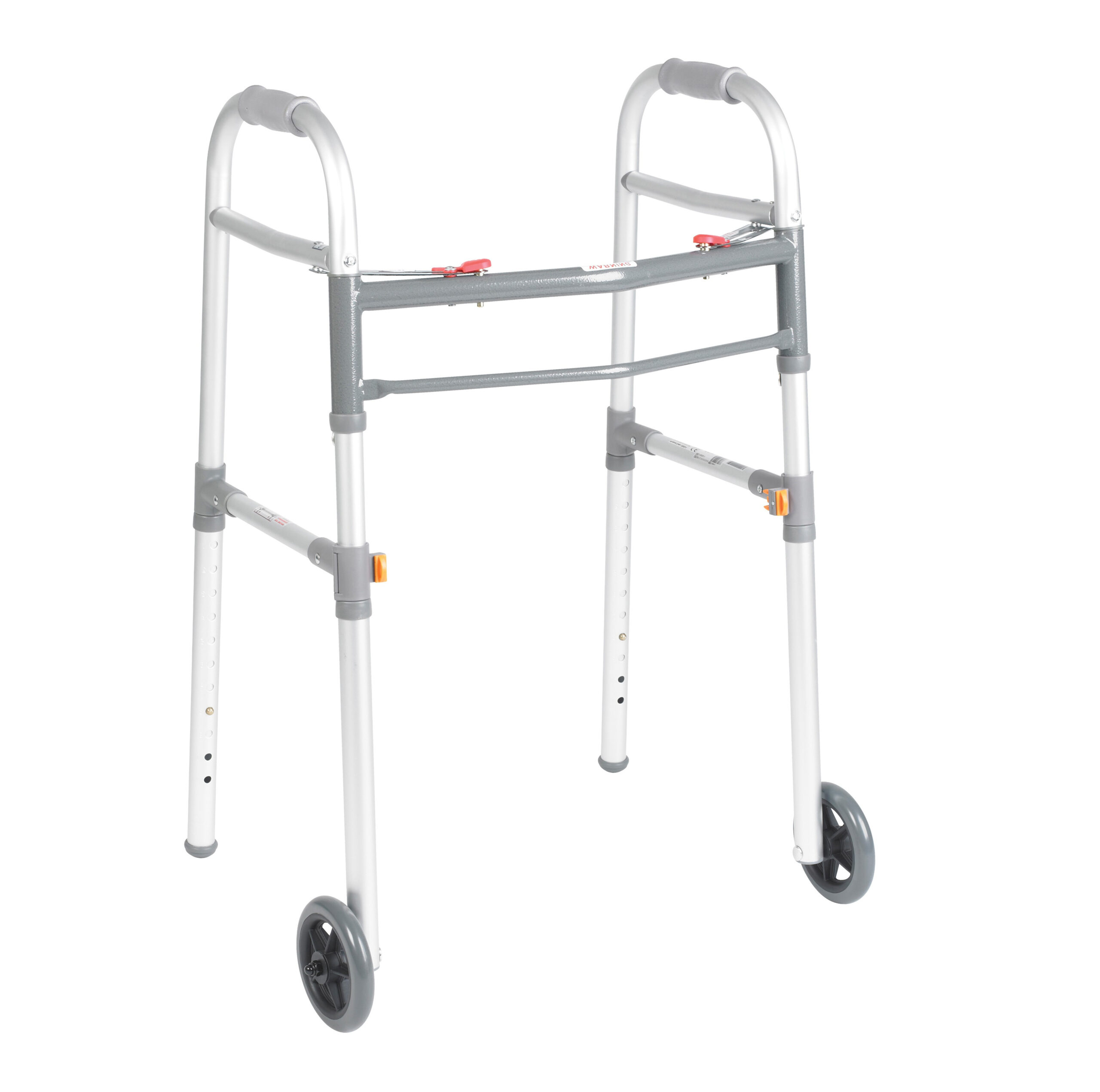 Universal (Adult/Junior) Folding Walker, Two Button With 5″ Wheels