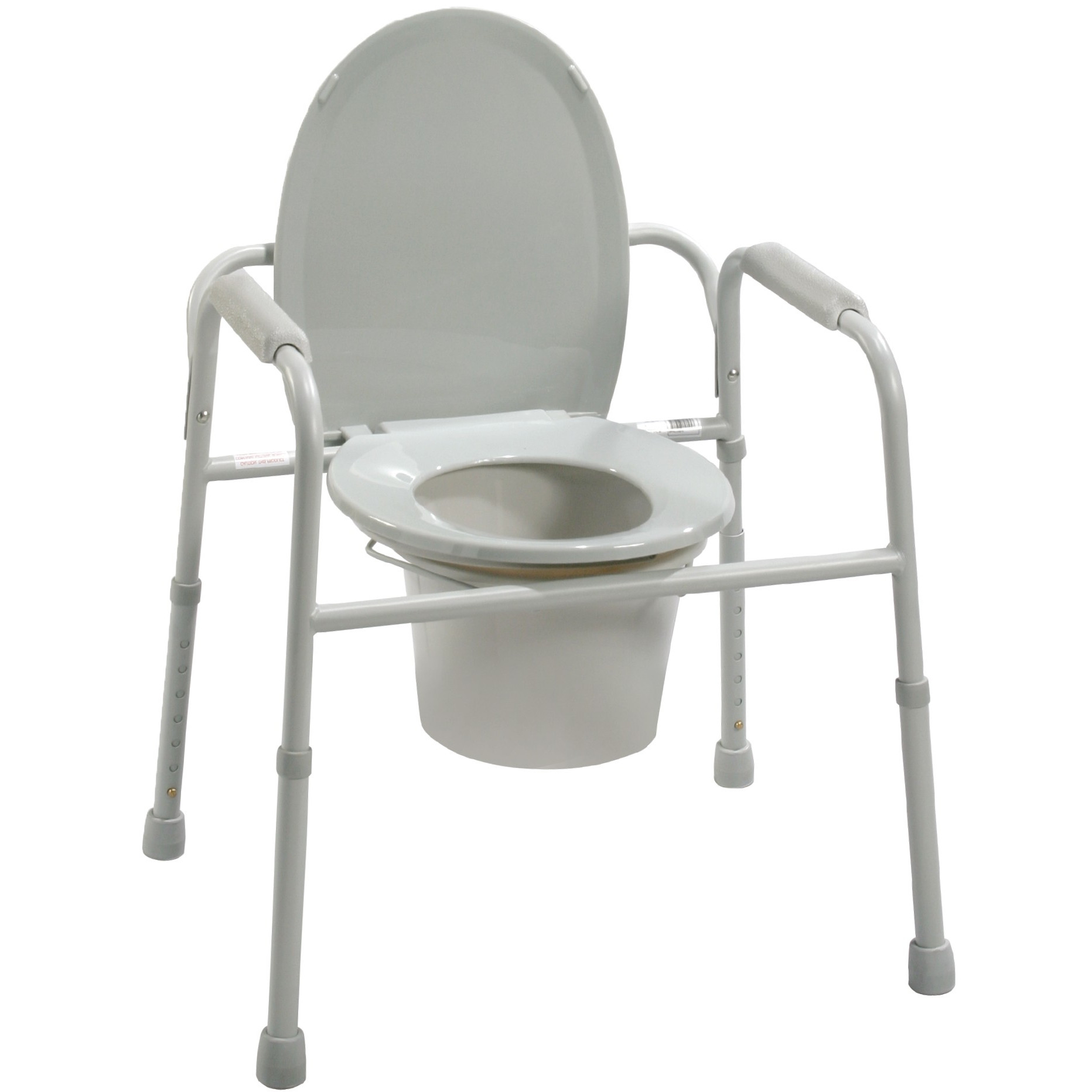 Deluxe All-In-One Welded Steel Commode With Plastic Armrests